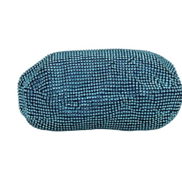 Aqua Crystal Glass Mesh Beaded Shoulder Bag Clutch Purse in Blue New
